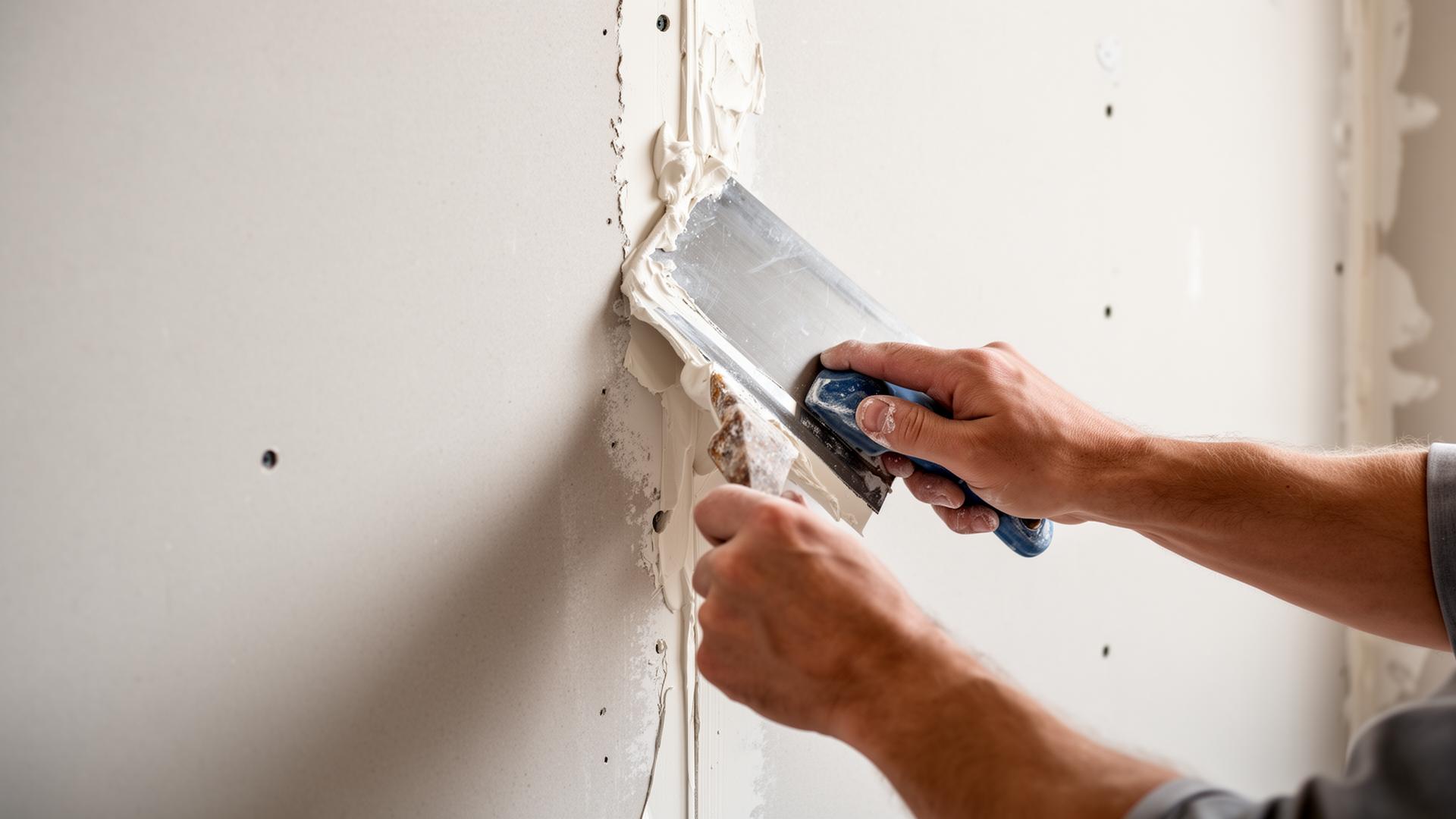 Drywall finisher applying joint compound to a seam